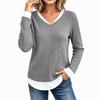 Women's V Neck Fake Two Piece Tops Long Sleeve  Ribbed Shirts Trendy Color Block Going Out Dressy Clothes