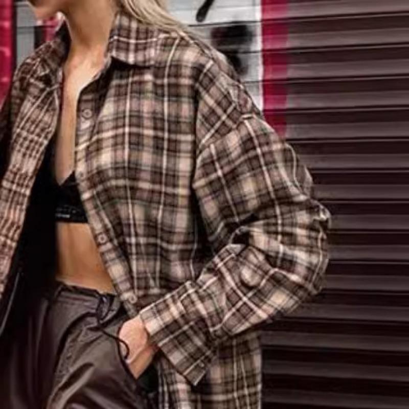 Spring New Retro Plaid Shirt Women's Long Design Fashionable Loose Top