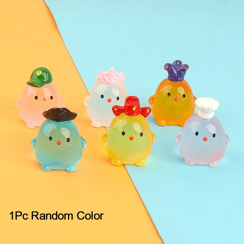 Cute Cartoon Luminous Chicken Car Ornaments Moss Micro Landscape Ornaments Dollhouse Decor Diy Desktop Decoration Toys