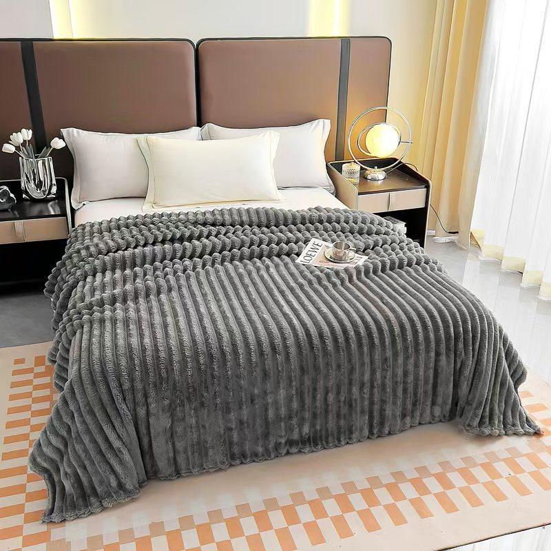 Ribbed Flannel Blanket Wholesale Double Sided Thickened Nap Throw Winter Cover Blanket for Home Office Use