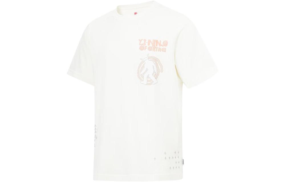 Li Ning T Shirts Unisex Ivory Crew Neck Moderate Straight Fit AHST659-1 XXL