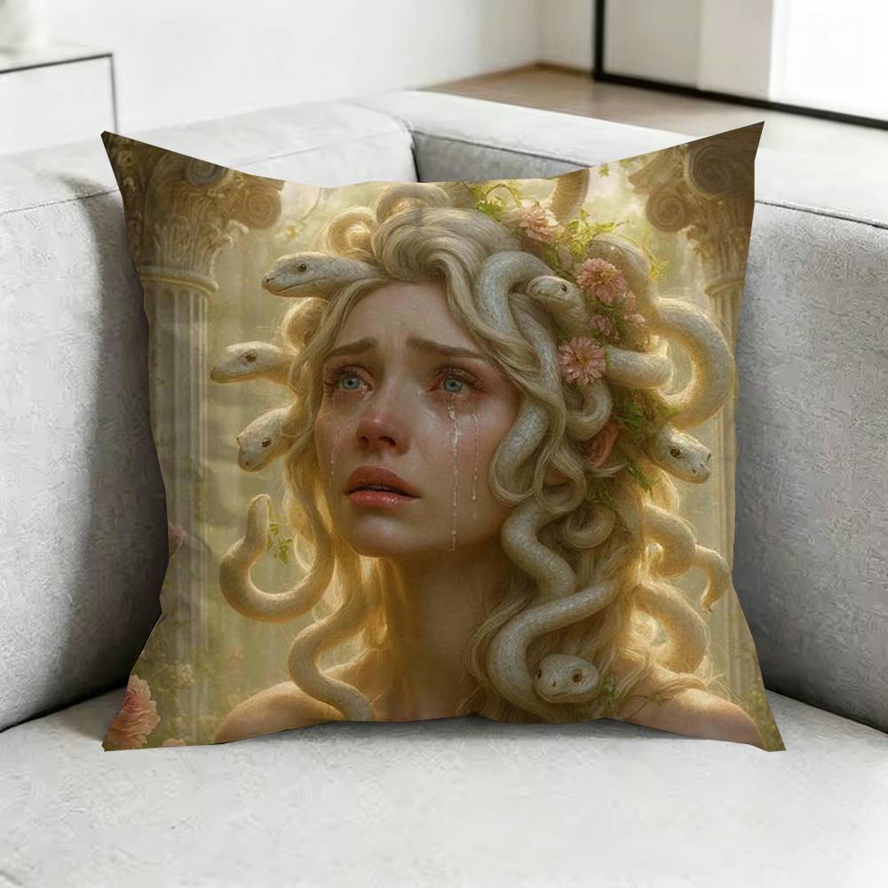 GGreek Mythology Art Medusa Square DoubleSided Printed Pillow Case Bedroom Bedside Pillow Sofa Cushion Cover Gift