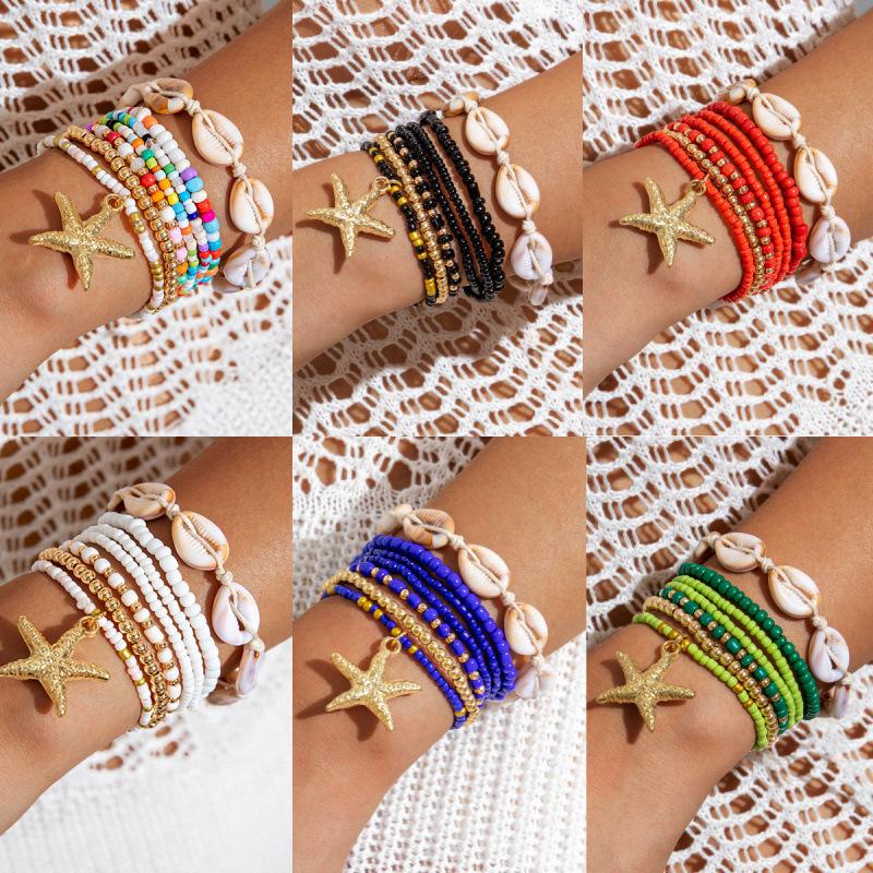 Bohemian Beach Resort Wind Multicolor Beaded Bracelet Summer Ocean Wind Starfish Resin Pendant Bracelet