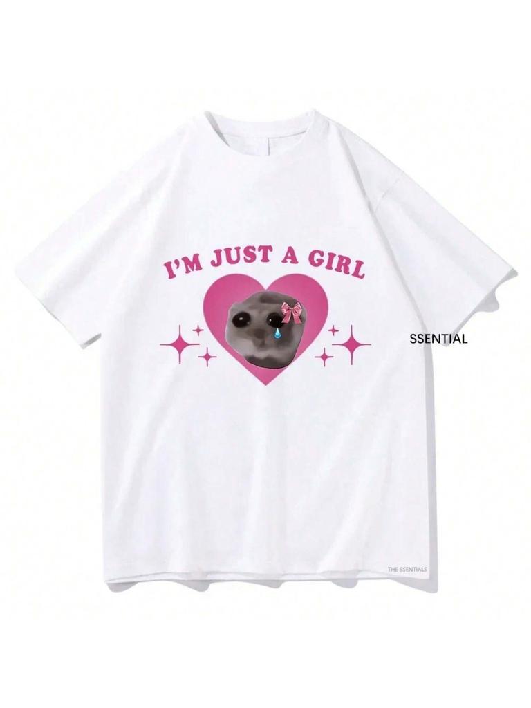 Smutny chomik Mem Jestem Tylko Dziewczyną Koszulki Mężczyźni Kobiety Ubrania Harajuku Estetyczny T-shirt Vintage Unisex Streetwear Bawełniane Góry