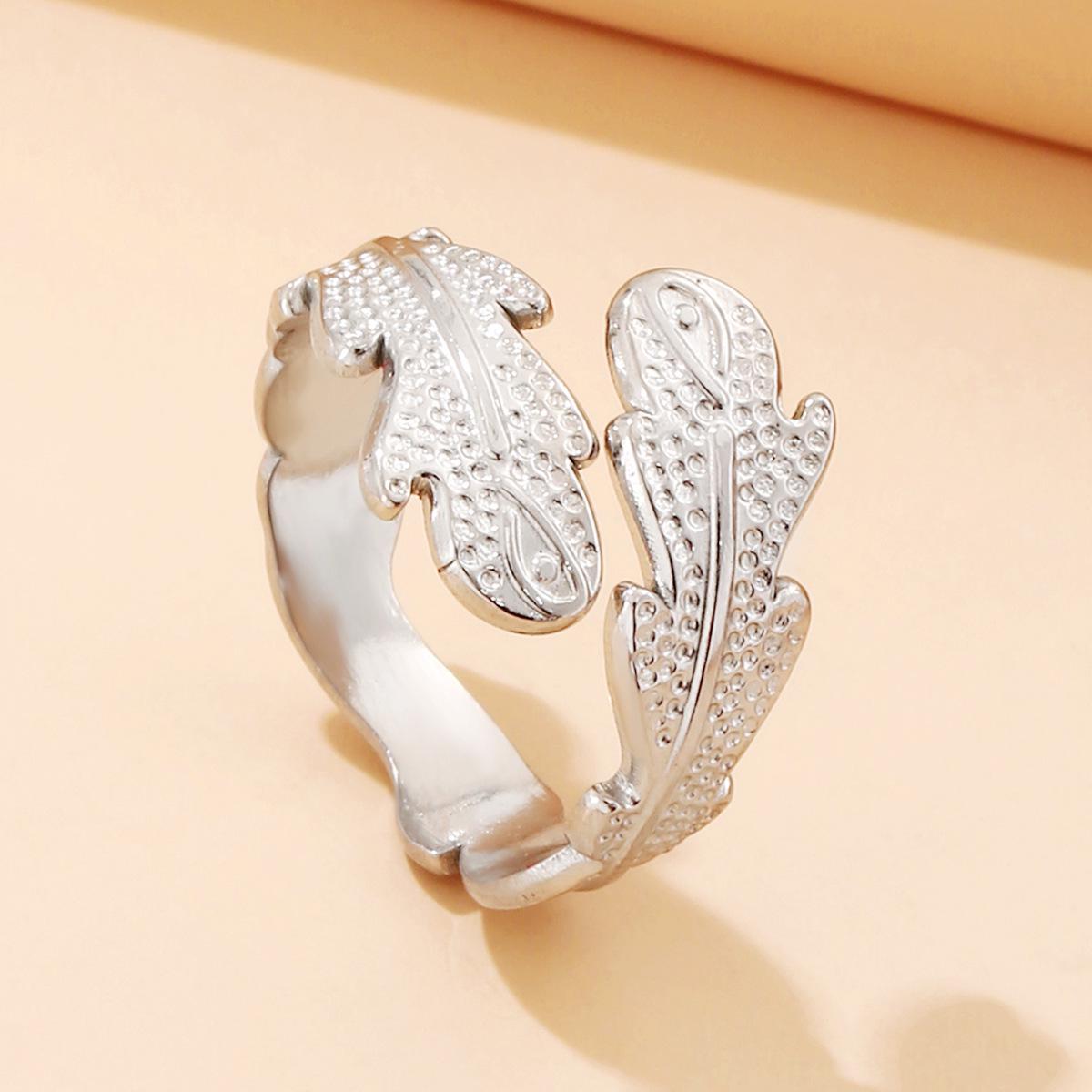 18K Gold Plated Retro Leaf Feather Ring - Women s Titanium Steel Accessories