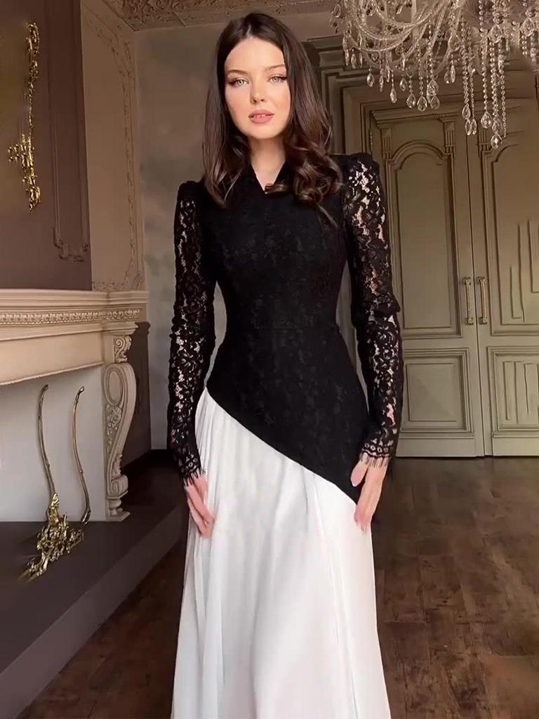 Spring 2025 Elegant Retro Long Sleeve Waist-Cinching Dress