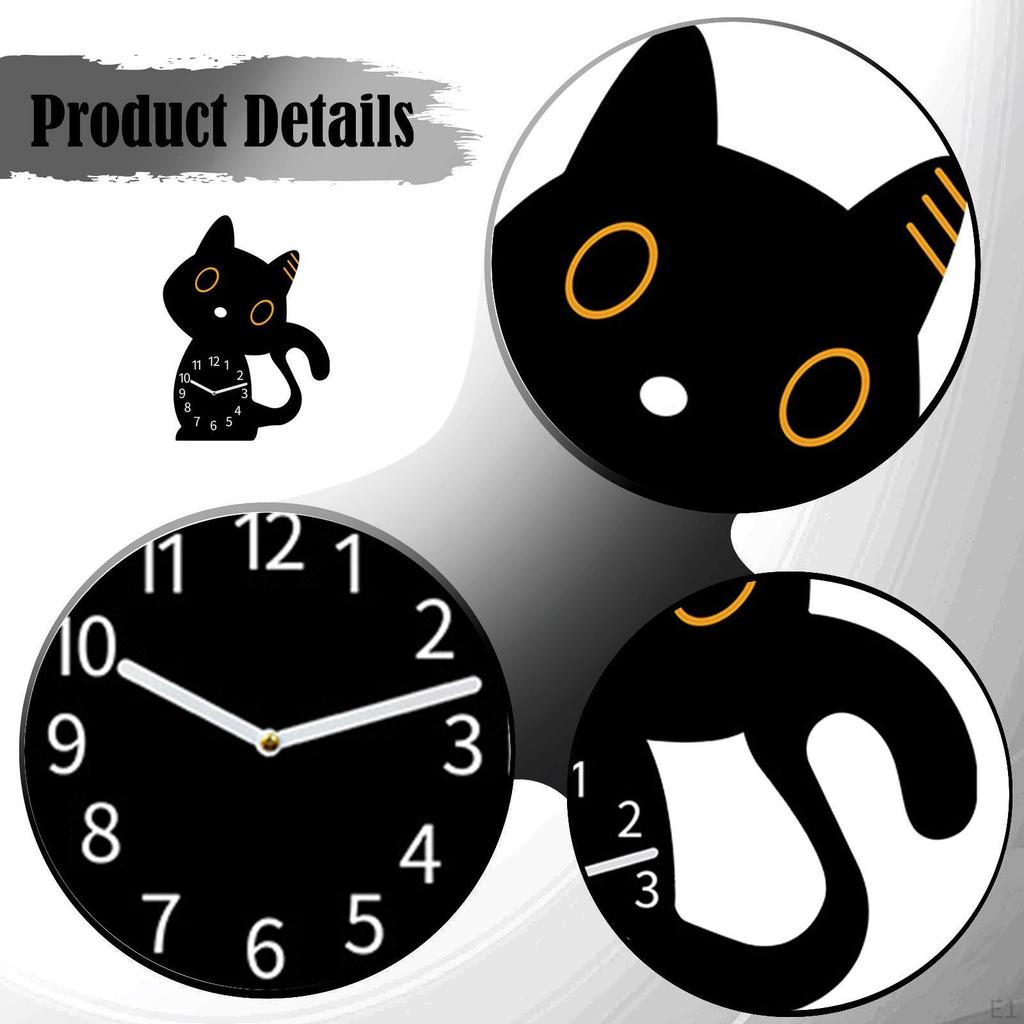 Cat Shape Bedroom Clock Decorative Cartoon Animal Acrylic Silent Modern Art Ornament Suitable