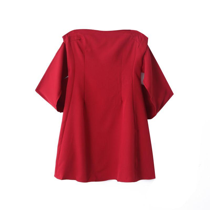 

2023 Summer Women s Clothing Korean Style Fashion Simple Pure Color Sexy off-the-Shoulder Stitching Decorations Silm Youthful-Looking Dress Red S