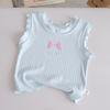 Girls Summer Cartoon Lace Bow Sleeveless T Shirt Candy Stylish Outer Wear Top For Kids