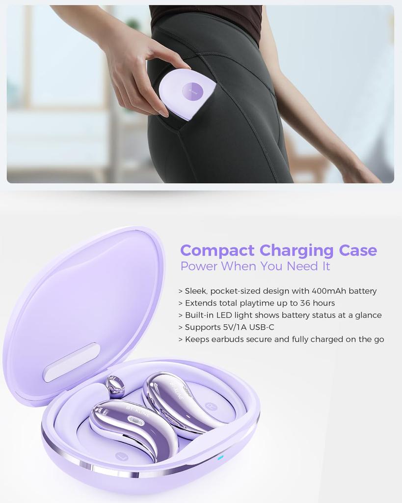 Bluetooth Earphones Battery Lightweight Design Wireless Sports Headphones for the and Travel Ear-hook 6.0 Open-Ear 36-Hour Life, Noise-Canceling