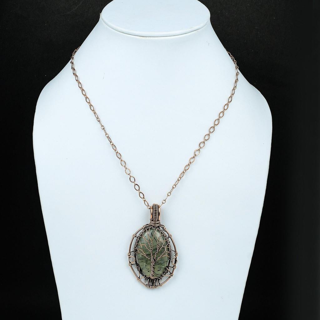 Baum des Lebens Moos-Prehnit Anhänger Edelstein Kupferdraht gewickelter Anhänger Handgefertigter Designerschmuck Einzigartiger Moos-Prehnit Anhänger Geschenk für die Liebe