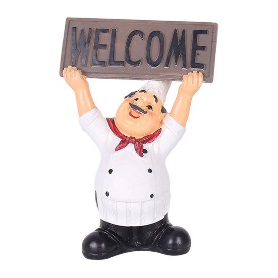 DYS Cafe Character Figurine, with Blackboard Decor, Resin Cartoon Chef Figurine Ornament, for Kitchen Restaurant or Home Decor B
