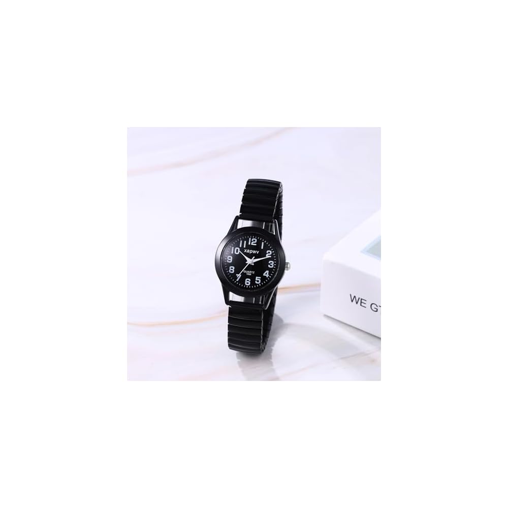 "Women's Waterproof Watch Black Arabic Dial Elastic Band Simple Design Stainless Steel Quartz"