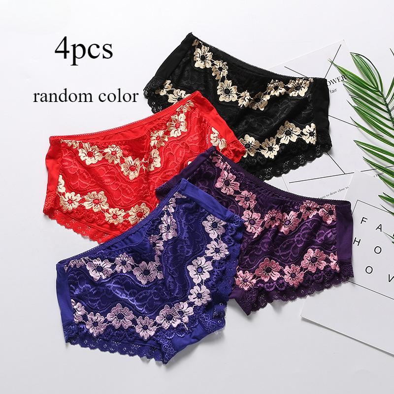3pcs 4pcs/set Sexy Hollow Lingerie Lace Patchwork Knickers Soft Mid Waist Women's Underwear for Girls Panties