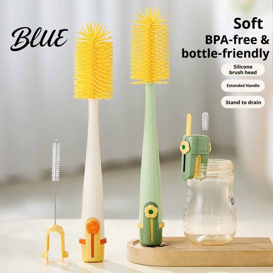 Reusable Cleaning Utensil 5 in 1 Silicone Cup Brush with Long Handle Multifunctional Deep Container Brush Non-slip Cleaner for Baby Bottles