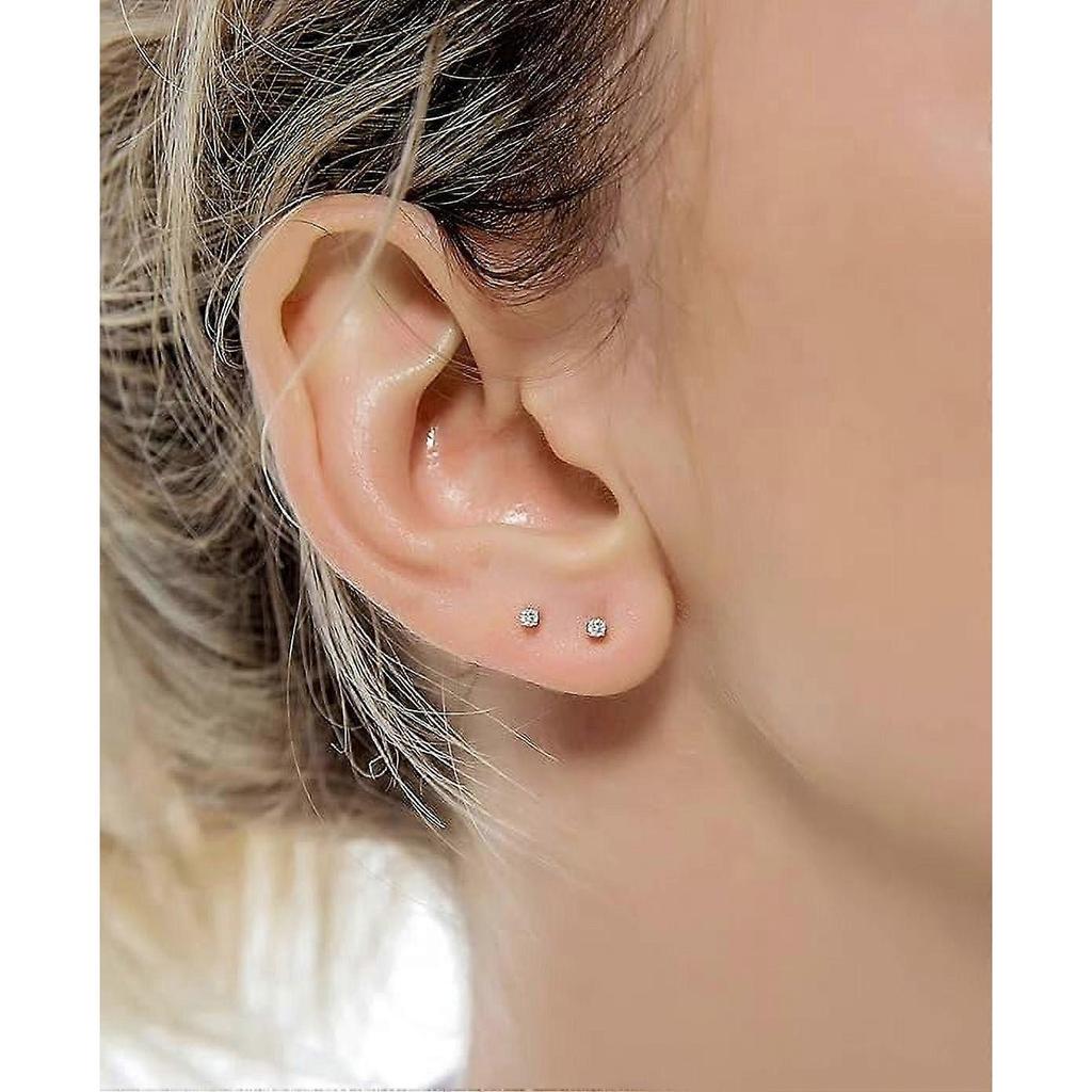 6 Pairs Round Cubic Zirconia Studs Earrings Lightweight 316L Steel Stud Earrings Flat Back Earrings for Women Men, Silver