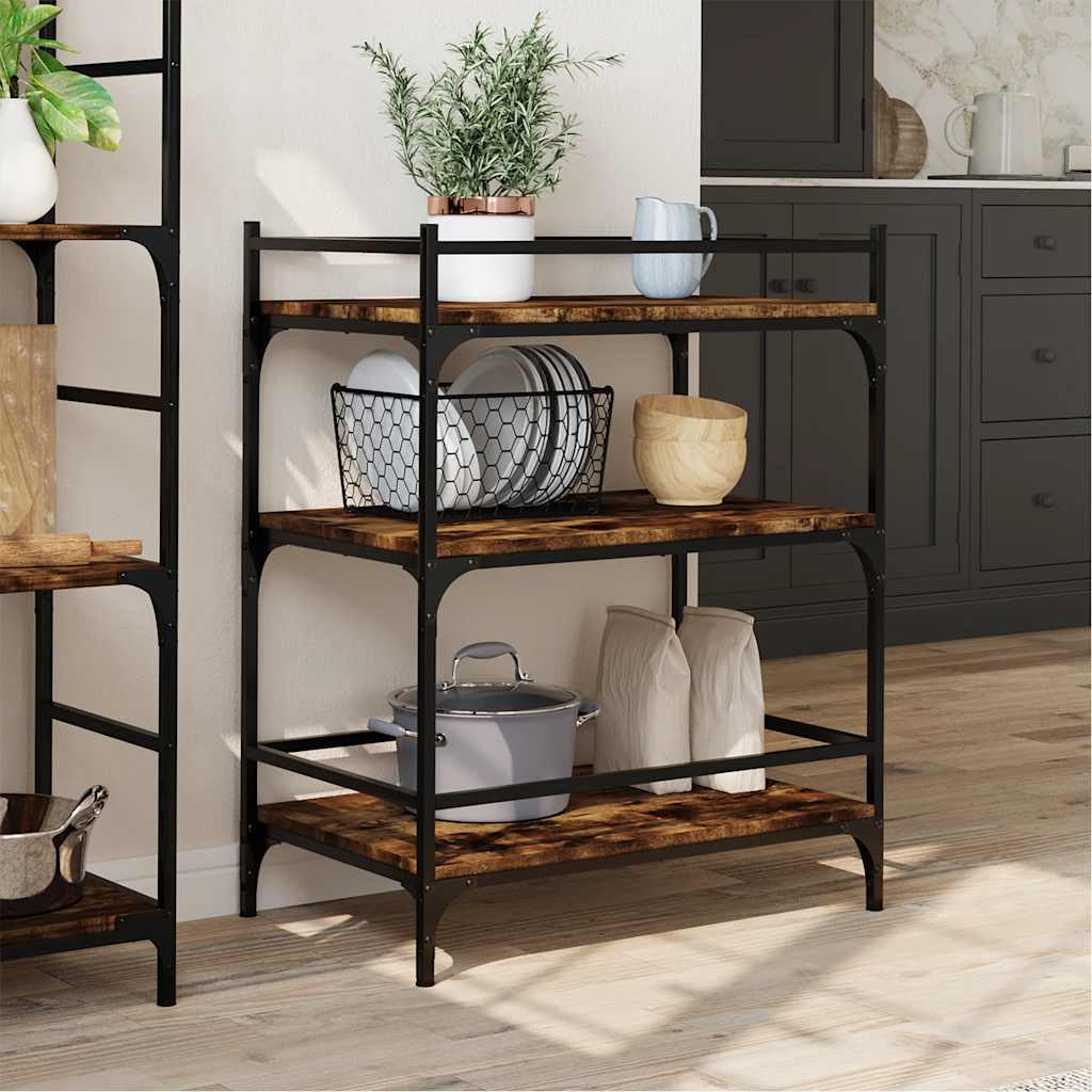 Kitchen Trolley Smoked Oak Finish 65 x 40 x 86.5 cm Engineered Wood