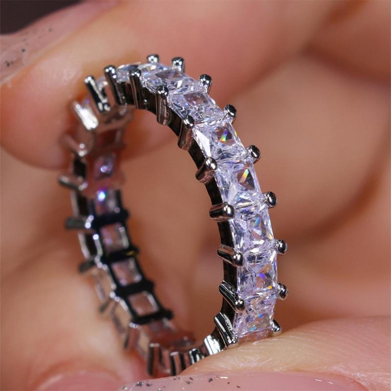 wih new full circle white square ring diamond simple personality niche ring as a gift for girlfriend no. 5