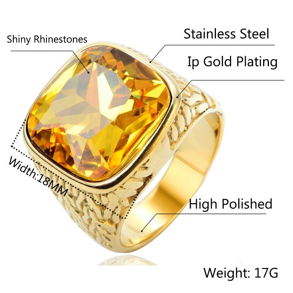 Hombre Mujer Retro Acero inoxidable Joyería Vintage Corte princesa Diamante de imitación amarillo Propuesta antigua Anillos de regalo Alianza de boda nupcial
