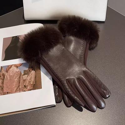 Guantes de Invierno Cálidos de Cuero PU para Mujer Impermeables Cálidos de Forro Polar a Prueba de Viento Guantes Elegantes de Moda Puños de Borde Artificial Cálidos