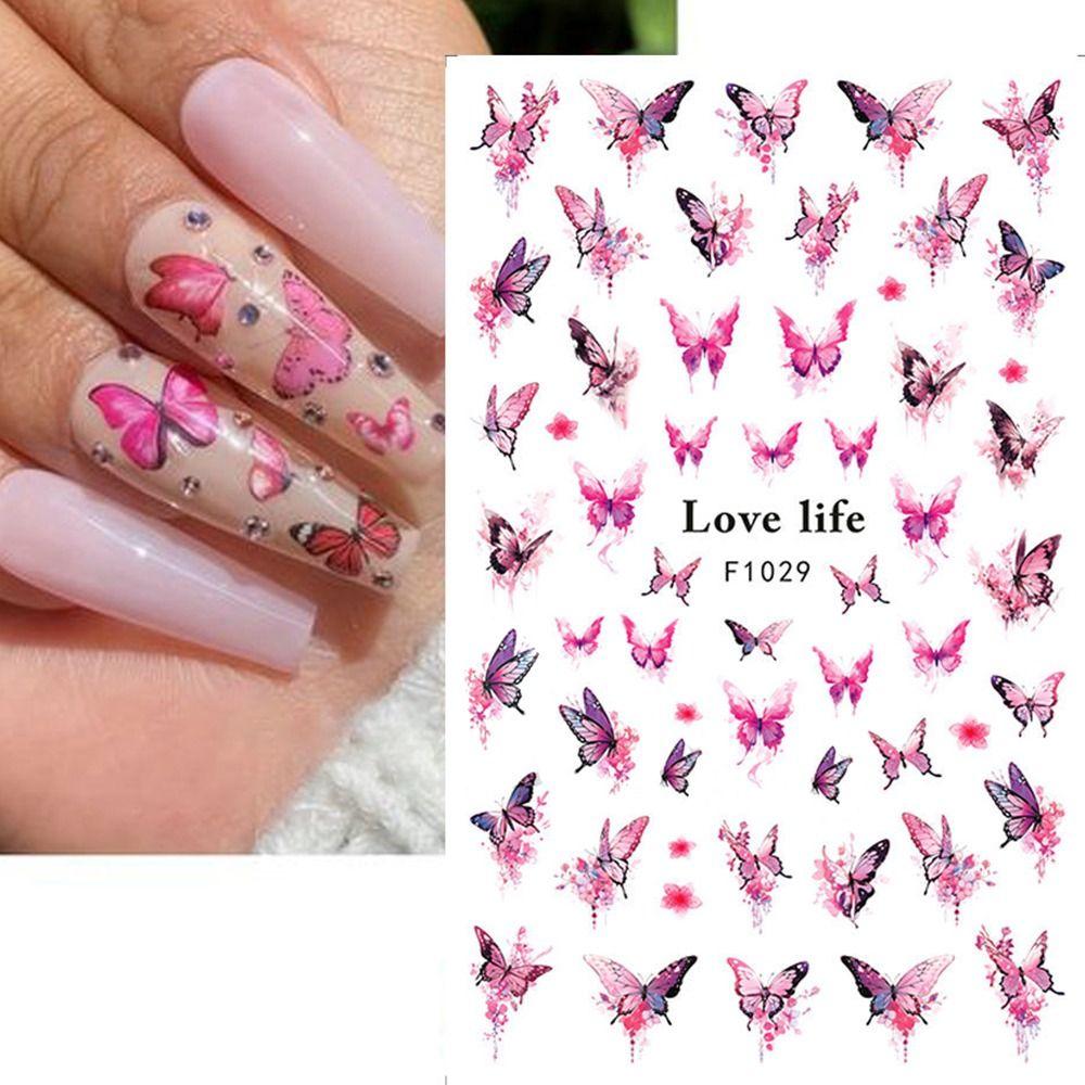 Purple Petals Nail Stickers Blossom Pink Nail Tips Decoration New Creative Decals Nail Art