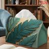 2D Flat 1pc, Tissue Box. Golden Edge Green Leaves Pattern Napkin Dispenser, Reusable, Daily Desktop Tissue Organizer, Suitable for Kitchen Living Room