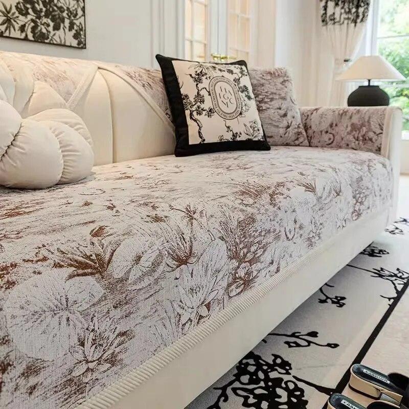 

Полотенце для спинки дивана, противоскользящее износостойкое покрытие для дивана из синели, универсальное круглогодичное украшение с рисунком тушью, диванная подушка 70X70cm 1pcs