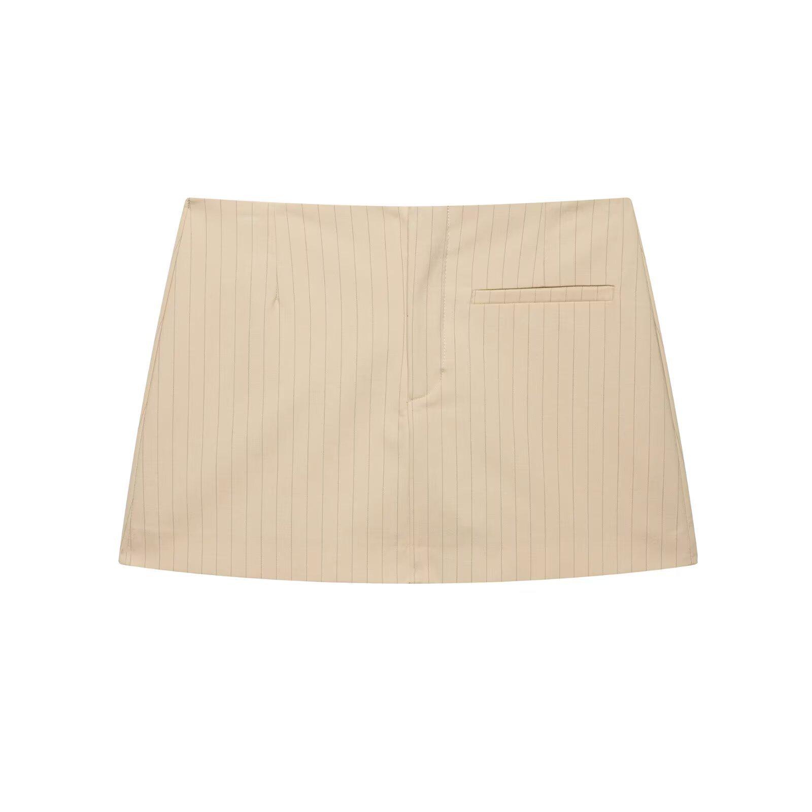 

Весна 2025 Европейский и американский плиссированный полосатый топ на бретелях + комплект юбки для женщин XS