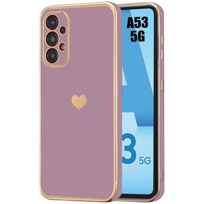Coque - BOOLING - pour Samsung Galaxy A53 5G - Violet - Antichoc - Luxe Motif Cœur Plaqué