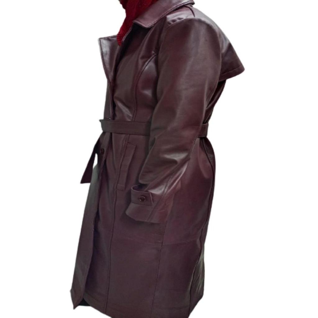 NOORA Women's Lambskin Burgundy Leather Trench Coat