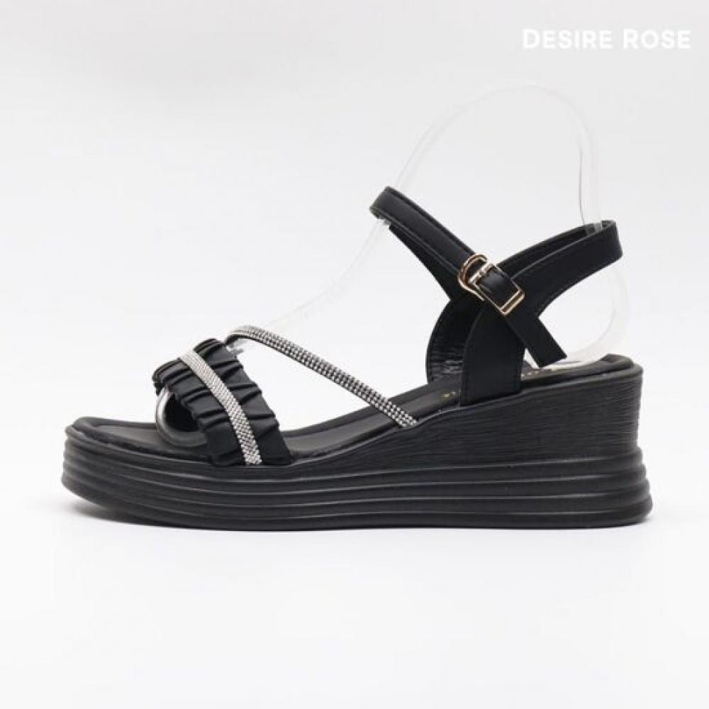 Desire Rose Women Cubic Strap Wedge Heel Sandal 6cm