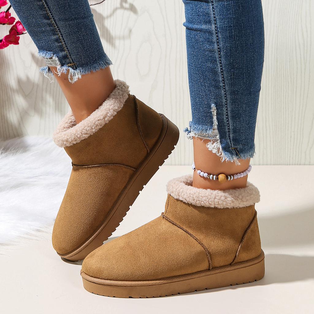 2025 autumn and winter new thick-soled snow boots foreign trade large size solid color women's cotton boots piled thickened warm snow boots