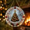 Clear Acrylic Holiday Wall Art Stained Glass Style Window Hanging, Christmas Tree Snow Scene Transparent Hanging Ornaments Suncatcher, Door Home Decor