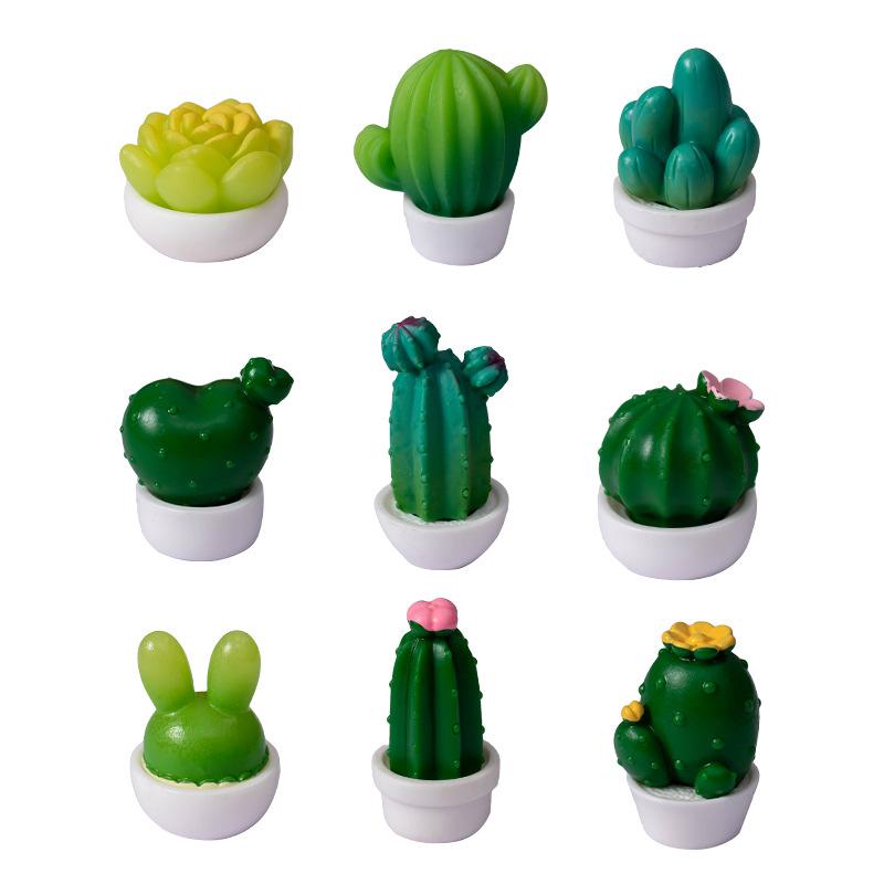 2Pcs Artificial Realistic Succulent Cactus Resin Potted Plants Dollhouse Miniature Desktop Decor Micro Landscape Ornaments