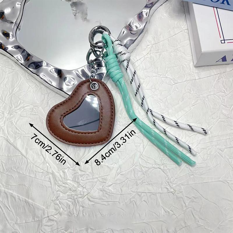 Trendy Woven Rope Keychain Y2K Creative Heart Mirror Keyring Dopamine Colored Braided Rope Key Holder Bag Pendant Gifts