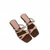Autumn new sweet bow square head wedge heel high heel one-word drag outside wear cool slippers