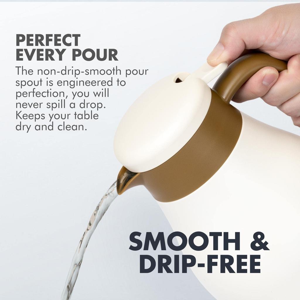 GrandTies 61 Stainless Steel Thermal Coffee Carafe - Insulated Double-Walled Vacuum Coffee Thermos, Coffee Pot, Hot Water Dispenser, 12-Hour Warmth