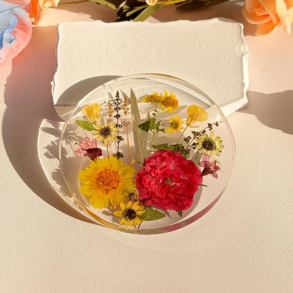 1/4PC 2D Round Colorful Printed Coasters Transparent Artistic Floral Coasters Wedding Birthday Table Decor Mother's Day Gifts