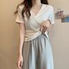 Milk silk, cross v-neck short-sleeved t-shirt for women's summer slim-fitting and thin short models