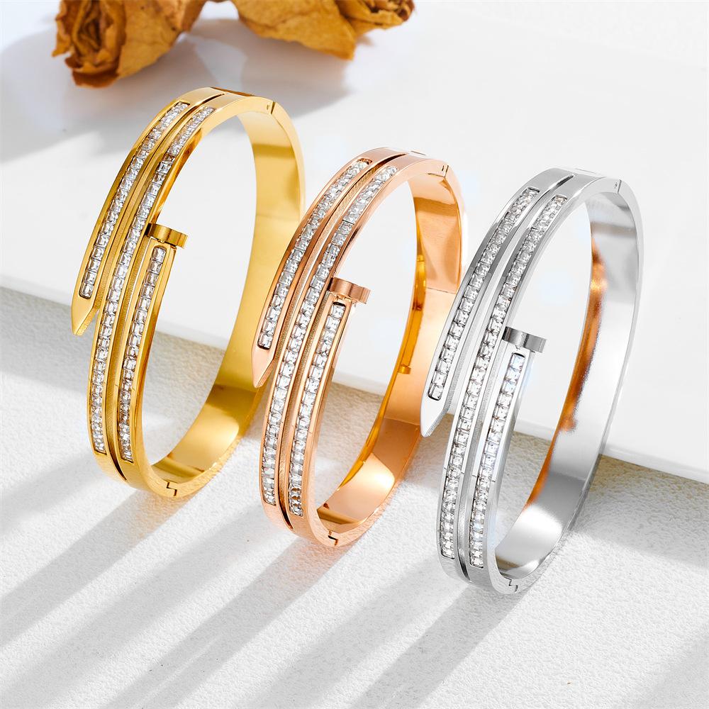 2026 Diamond-encrusted Nail Bracelet, Three-row Ladder Square Diamond Bracelet, Light Luxury Temperament, Personality Trend INS Style
