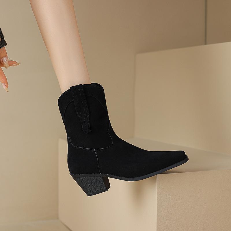 Large Size - Women's Boots Autumn and Winter Coarse Heel Women's Boots Winter Boots Coarse Heel Short Boots European and American Martin Boots Suede