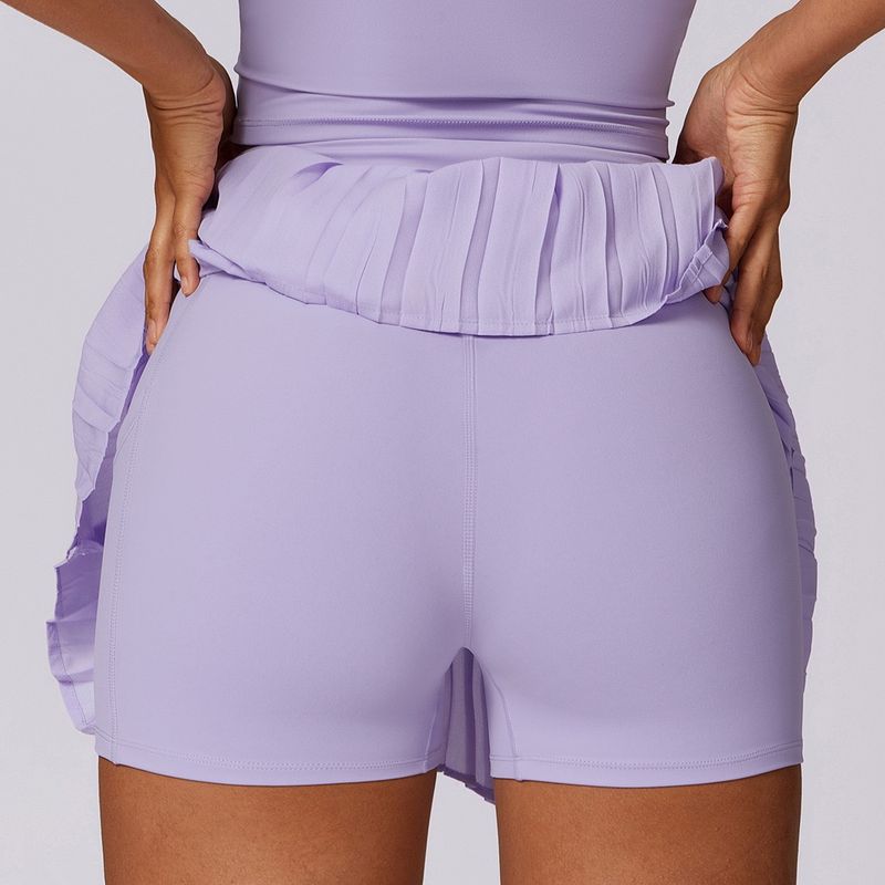 New Arrival Casual Pleated Sports Skirt Women's Fake Two-Piece Quick-Drying Tennis Culottes Fashion Tape Fitness Pantskirt with Pockets
