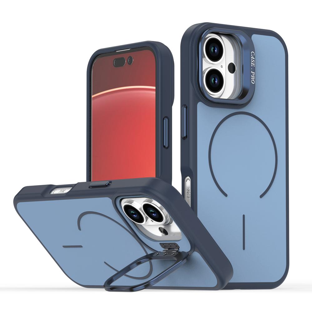 KEYSION Matte Skin Feel Lens Stand Phone Case for Magsafe for iPhone 16 Pro Max 16 Plus Magnetic Wireless Charging Shockproof Cover