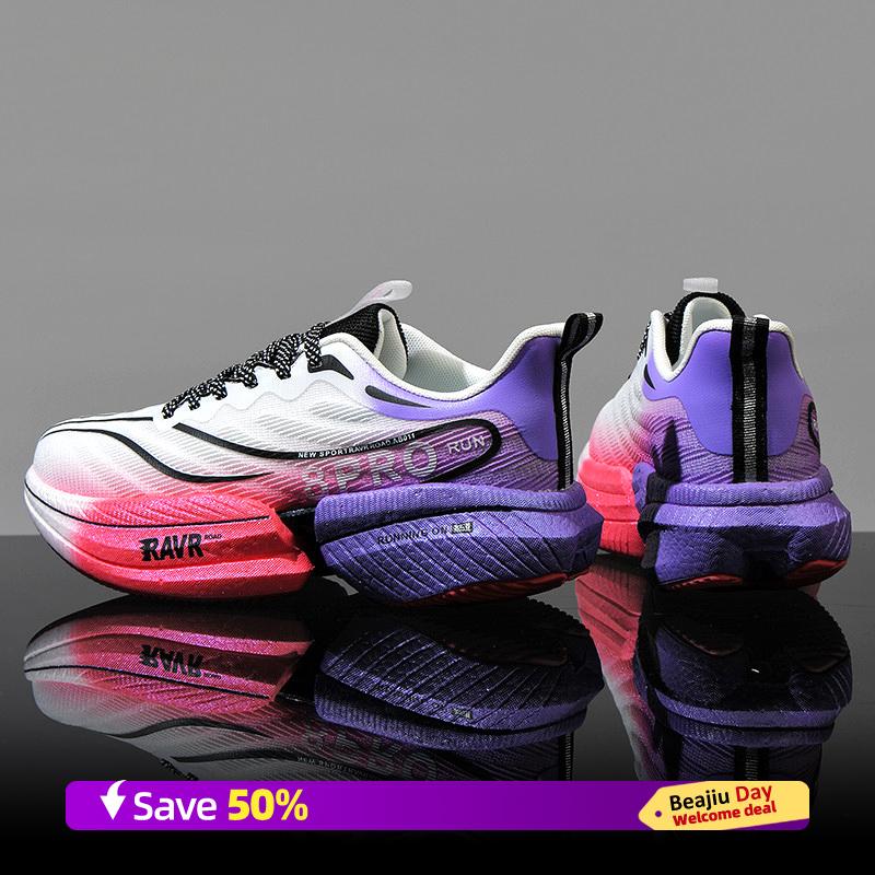 

Кроссовки для легкоатлетического марафона с углеродной пластиной для мужчин, спортивные кроссовки для бега, дышащие, легкие, женские, удобные, спортивные, нескользящие 45 фиолетовый