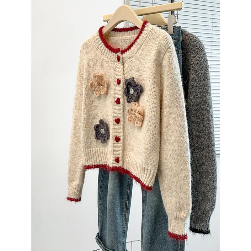 Elegant 3D Flower Knit Cardigan Jacket - Women's Stylish Outerwear Sweater 2025
