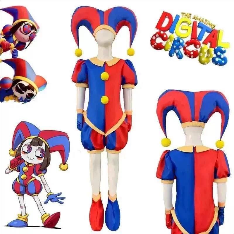 Magický virtuální cirkus Postava Pomni Cosplay Kostým Kompletní sada overalu S kloboukem Kryty na boty Rukavice Pro Halloweenské téma