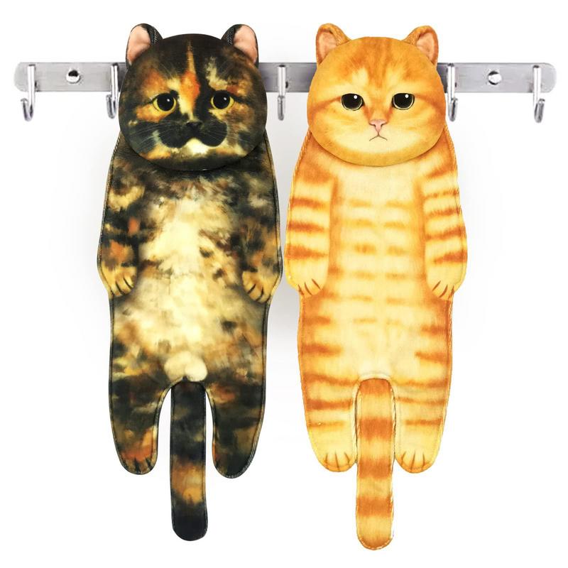 Cute Cat Hand Towels Quick Dry Soft Absorbent Microfiber Hanging Washcloths Face Towels For Bathroom Kitchen Accessories