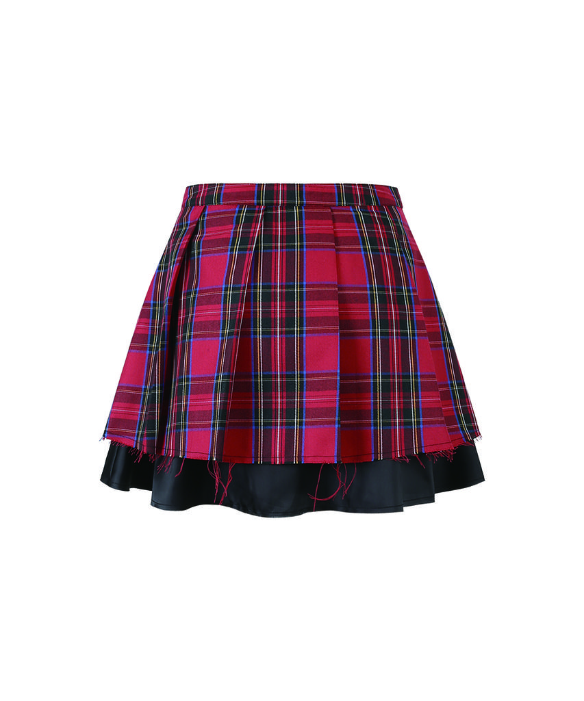 Cotton Rivers Club Layered Check Skirt (Red)