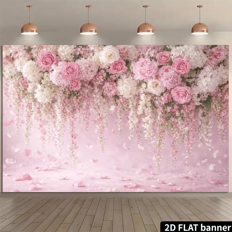 2D Flat Print Romantic Wedding Flower Backdrop Party Background Cloth