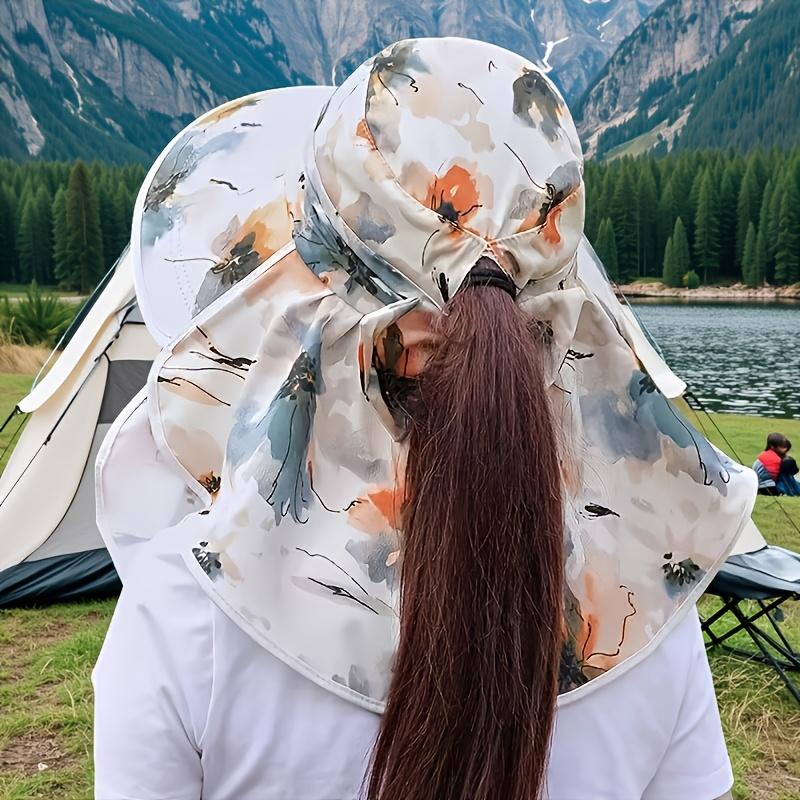 Women's Floral Sun Hat with Face Cover & Neck Flap - Wide Brim UV Protection Fishing & Gardening Cap